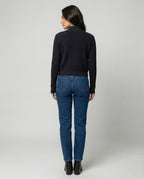 Taillierte Damen Strickjacke mit Reißverschluss und Stehkragen in MarinR&Blau