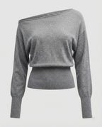 Taillierter Damen Strickpullover mit schräger Schulter in modernem Design