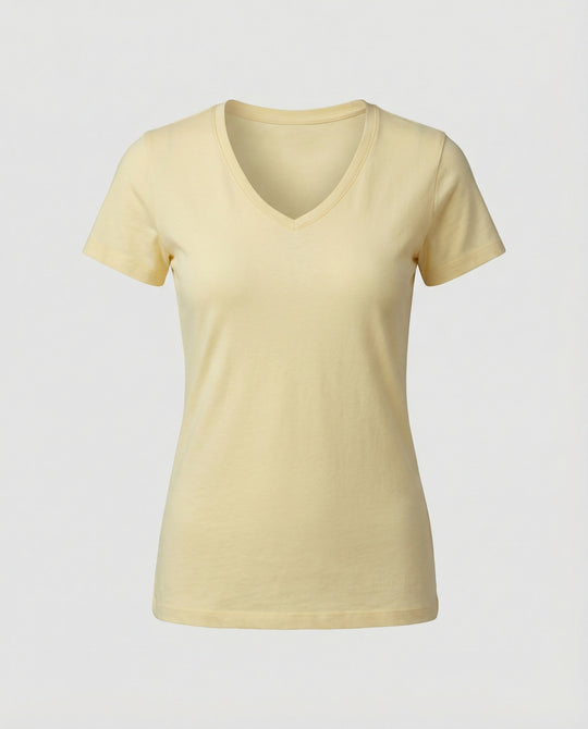 Tailliertes Damen T-Shirt mit V-Ausschnitt aus atmungsaktiver Baumwolle