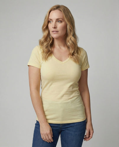 Tailliertes Damen T-Shirt mit V-Ausschnitt aus atmungsaktiver Baumwolle