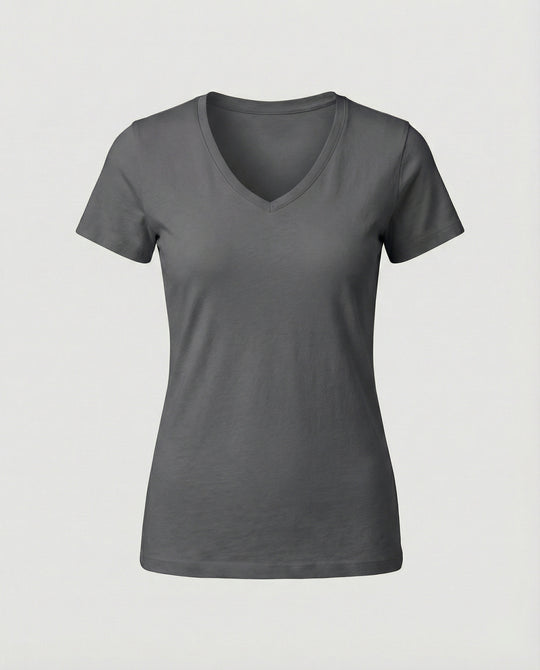 Tailliertes Damen T-Shirt mit V-Ausschnitt aus atmungsaktiver Baumwolle