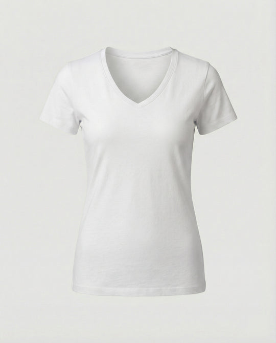 Tailliertes Damen T-Shirt mit V-Ausschnitt aus atmungsaktiver Baumwolle