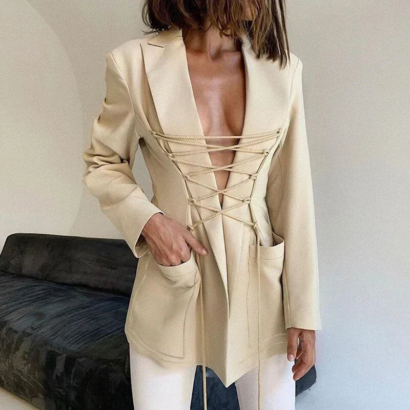 R&B | Blazer mit Schnürung, Armtaschen, Feiner Mantel
