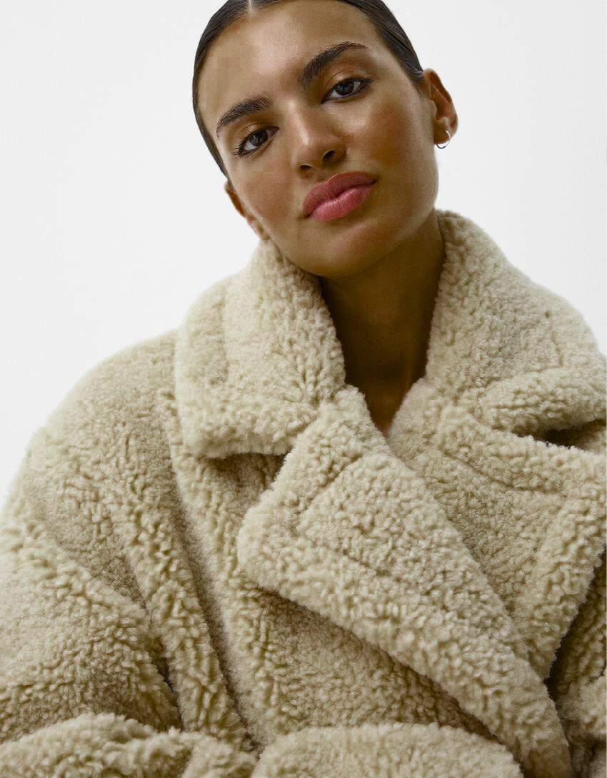 R&B | Damen Teddyjacke mit Reverskragen im langen Modell