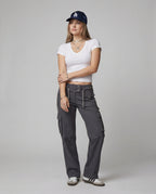 Damen Slim Fit Kurzarm T-Shirt Baumwolle V-Ausschnitt Sommer Oberteil