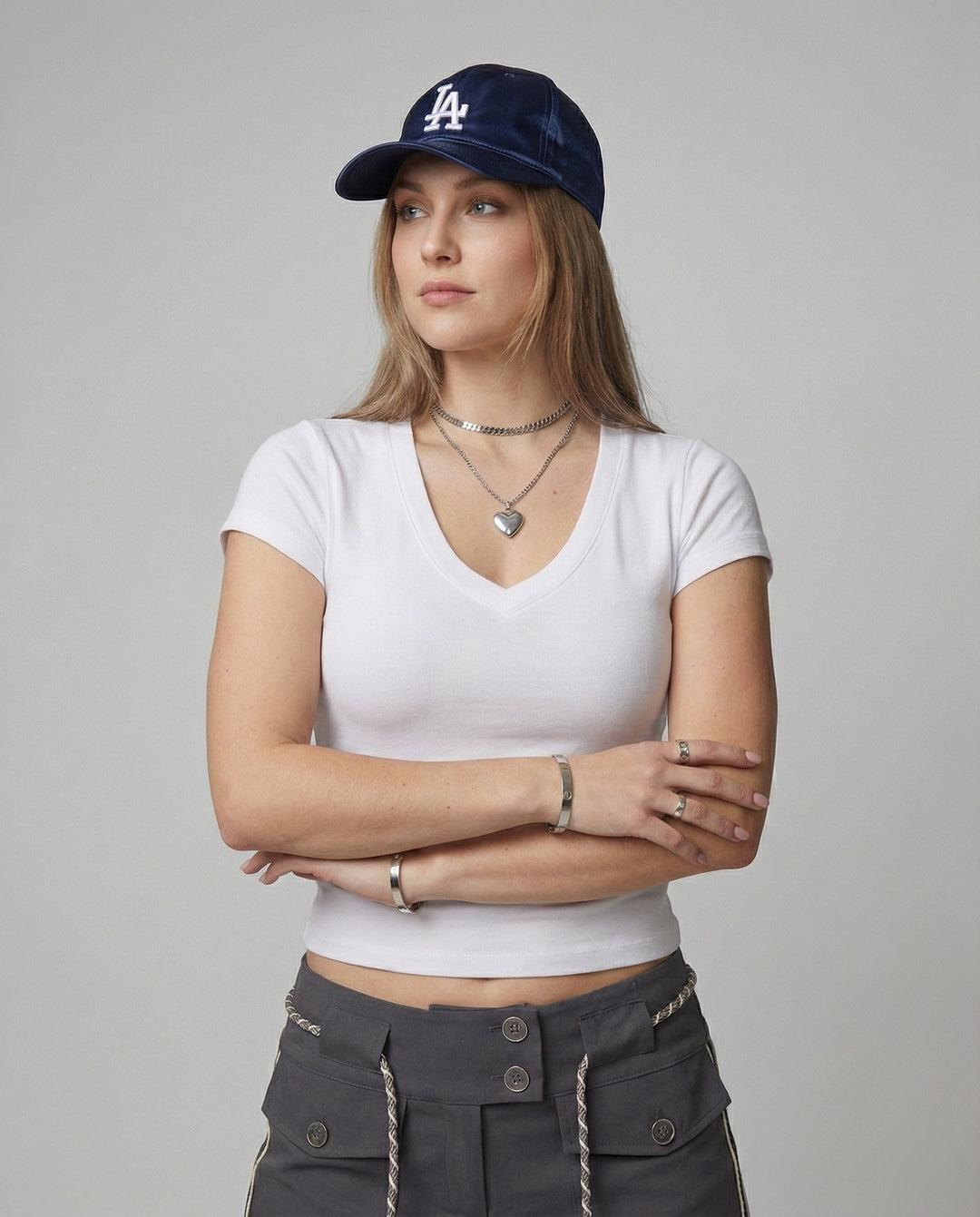 Damen Slim Fit Kurzarm T-Shirt Baumwolle V-Ausschnitt Sommer Oberteil