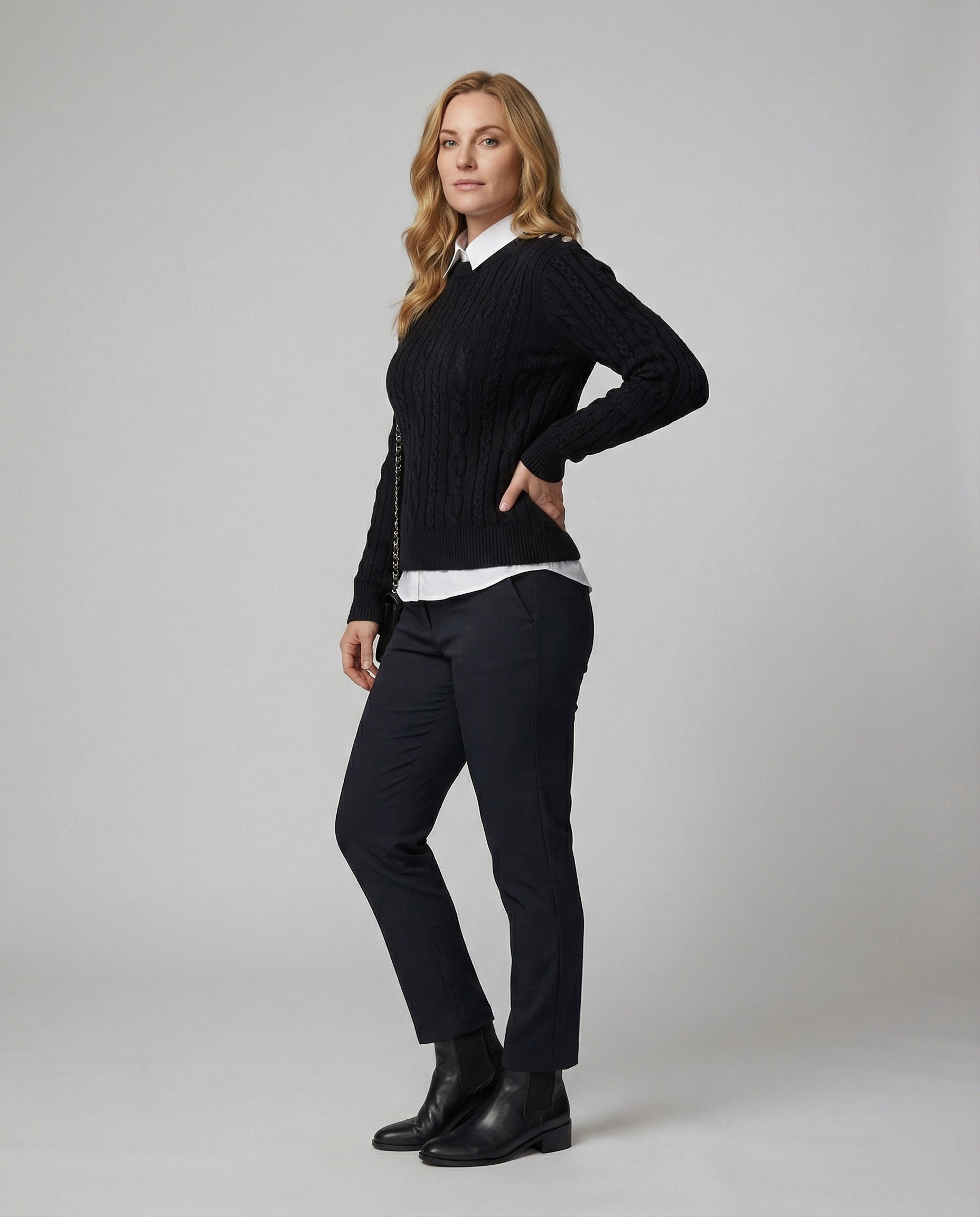 Damen Strickpullover im Lagenlook mit Hemdkragen Locker Schwarz