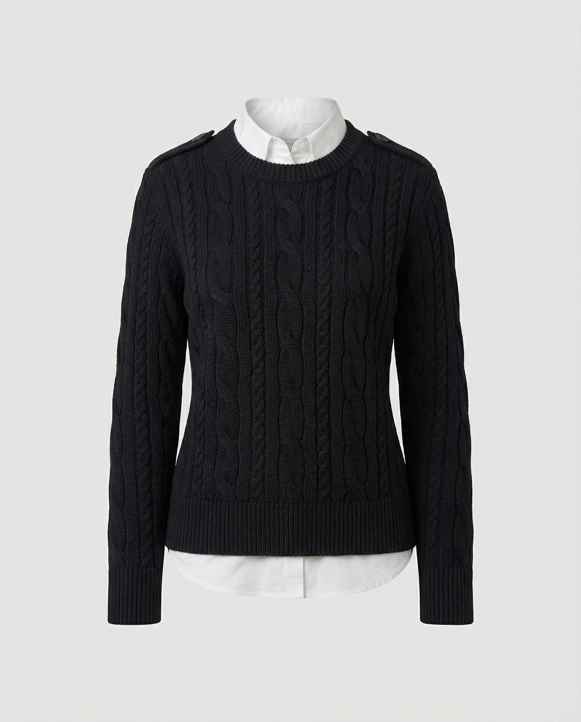 Damen Strickpullover im Lagenlook mit Hemdkragen Locker Schwarz
