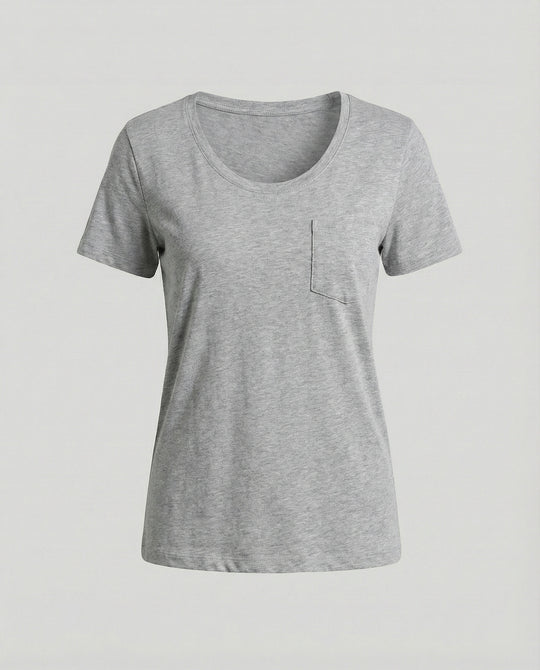 Damen T-Shirt Lockerer Schnitt U-Ausschnitt Baumwolle Lässiges Oberteil