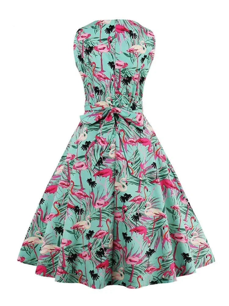 Retro-Kleid mit Flamingodruck