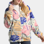 R&B | Warmer Damenmantel mit Kapuze und Blumenmuster