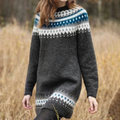 R&B | Kleid - Bedrucktes Langarmstrick-Midi-Kleid