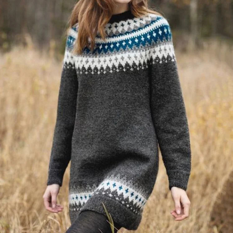 R&B | Kleid - Bedrucktes Langarmstrick-Midi-Kleid