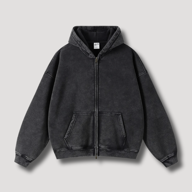 R&B | Übergroßer Kapuzenpullover mit Reißverschluss und Angeschnittener Kapuze