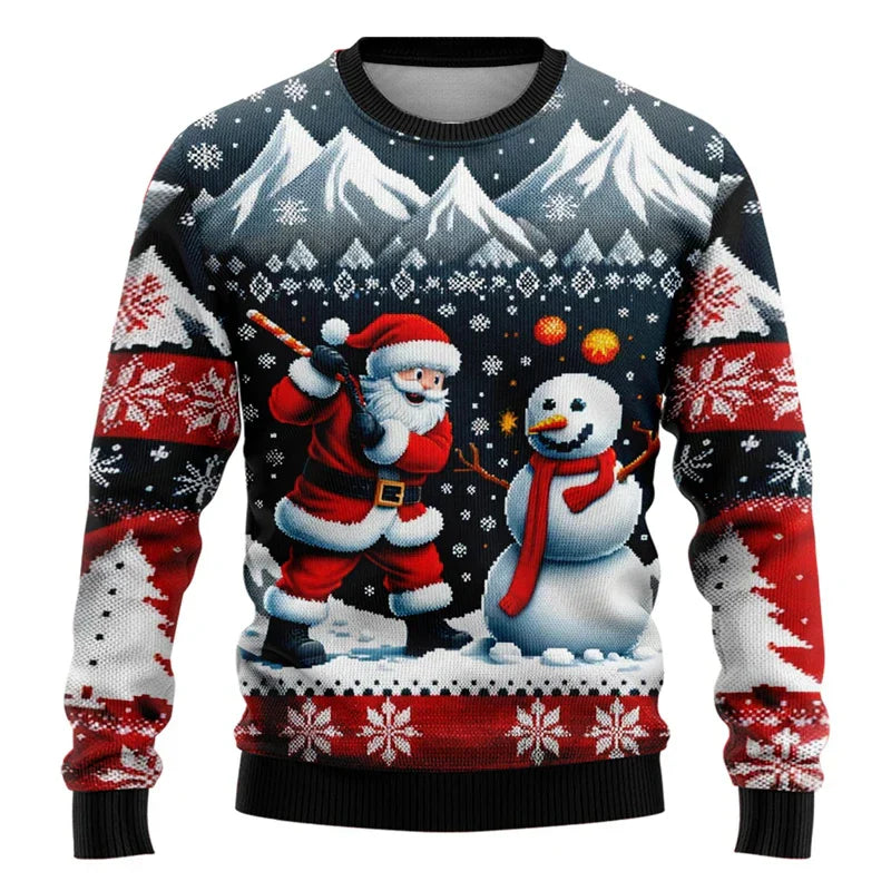 R&B | Weihnachts-Pullover - Unisex 3D Schneemann & Weihnachtsmann Design mit bequemer Passform