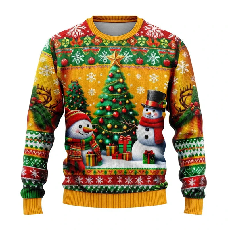 R&B | Weihnachts-Pullover - Unisex 3D Schneemann & Weihnachtsmann Design mit bequemer Passform