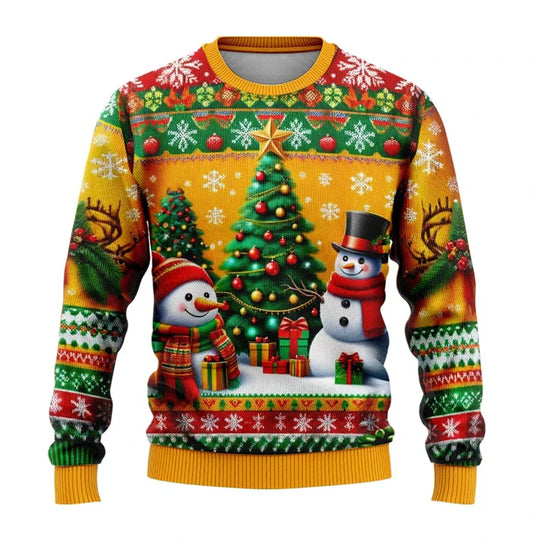 R&B | Weihnachts-Pullover - Unisex 3D Schneemann & Weihnachtsmann Design mit bequemer Passform