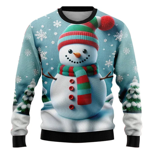 R&B | Weihnachts-Pullover - Unisex 3D Schneemann & Weihnachtsmann Design mit bequemer Passform