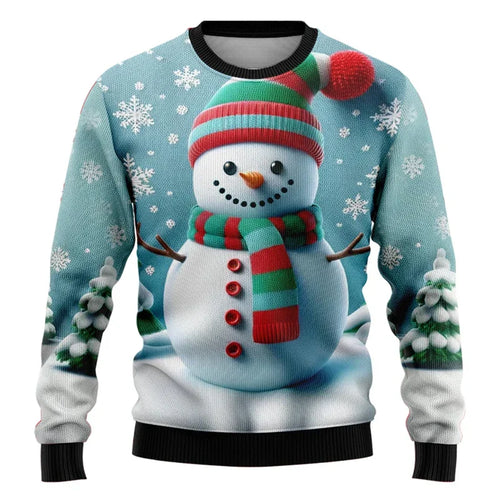 R&B | Weihnachts-Pullover - Unisex 3D Schneemann & Weihnachtsmann Design mit bequemer Passform