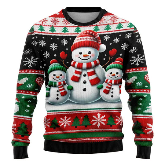 R&B | Weihnachts-Pullover - Unisex 3D Schneemann & Weihnachtsmann Design mit bequemer Passform