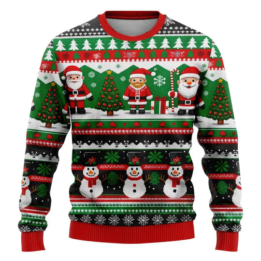 R&B | Weihnachts-Pullover - Unisex 3D Schneemann & Weihnachtsmann Design mit bequemer Passform