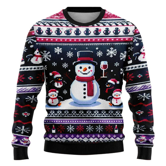 R&B | Weihnachts-Pullover - Unisex 3D Schneemann & Weihnachtsmann Design mit bequemer Passform