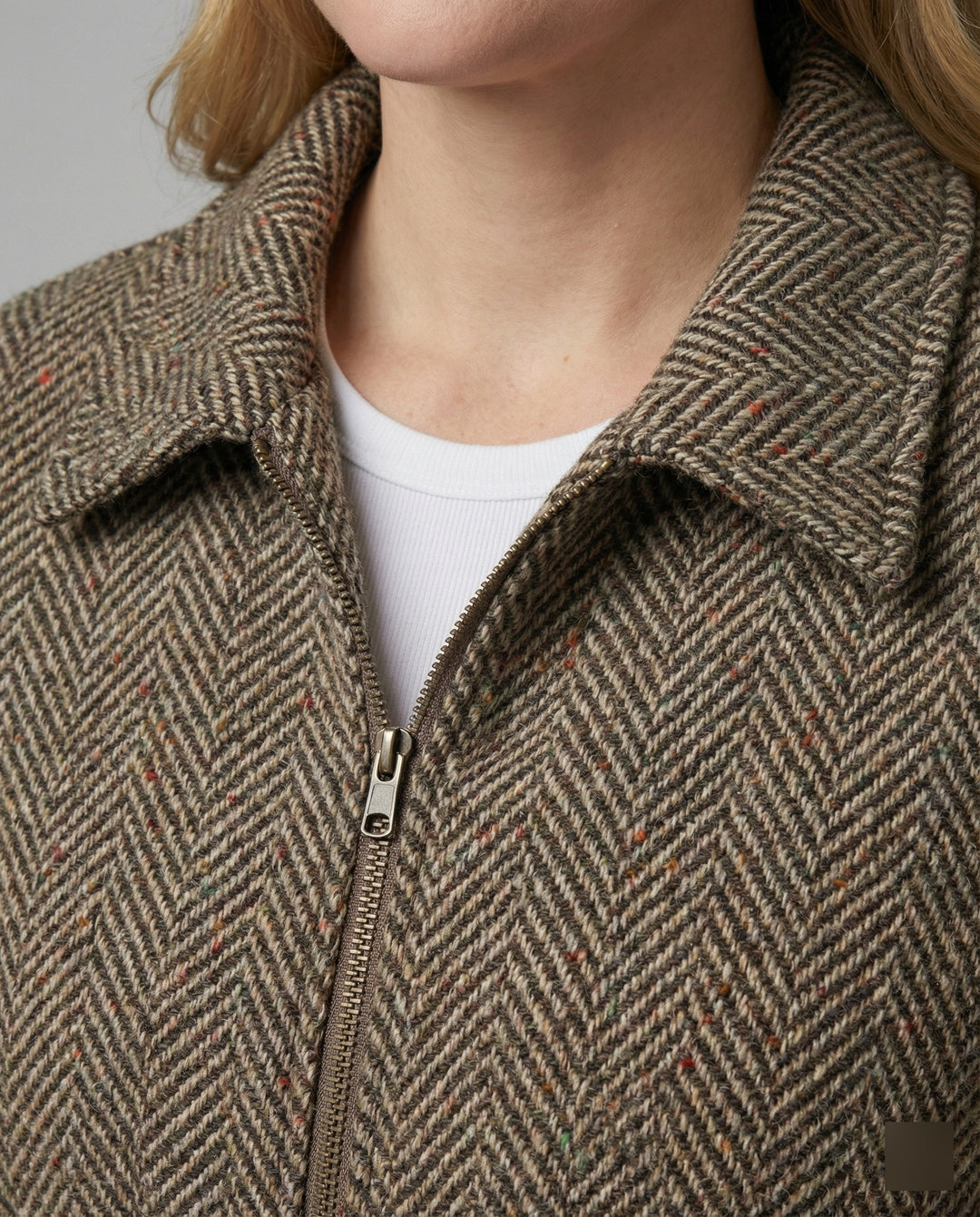 Weit geschnittener Wollblouson mit Fischgrätstruktur, Reißverschluss und elastischen Bündchen R&B
