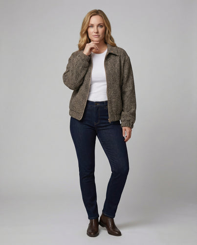 Weit geschnittener Wollblouson mit Fischgrätstruktur, Reißverschluss und elastischen Bündchen R&B