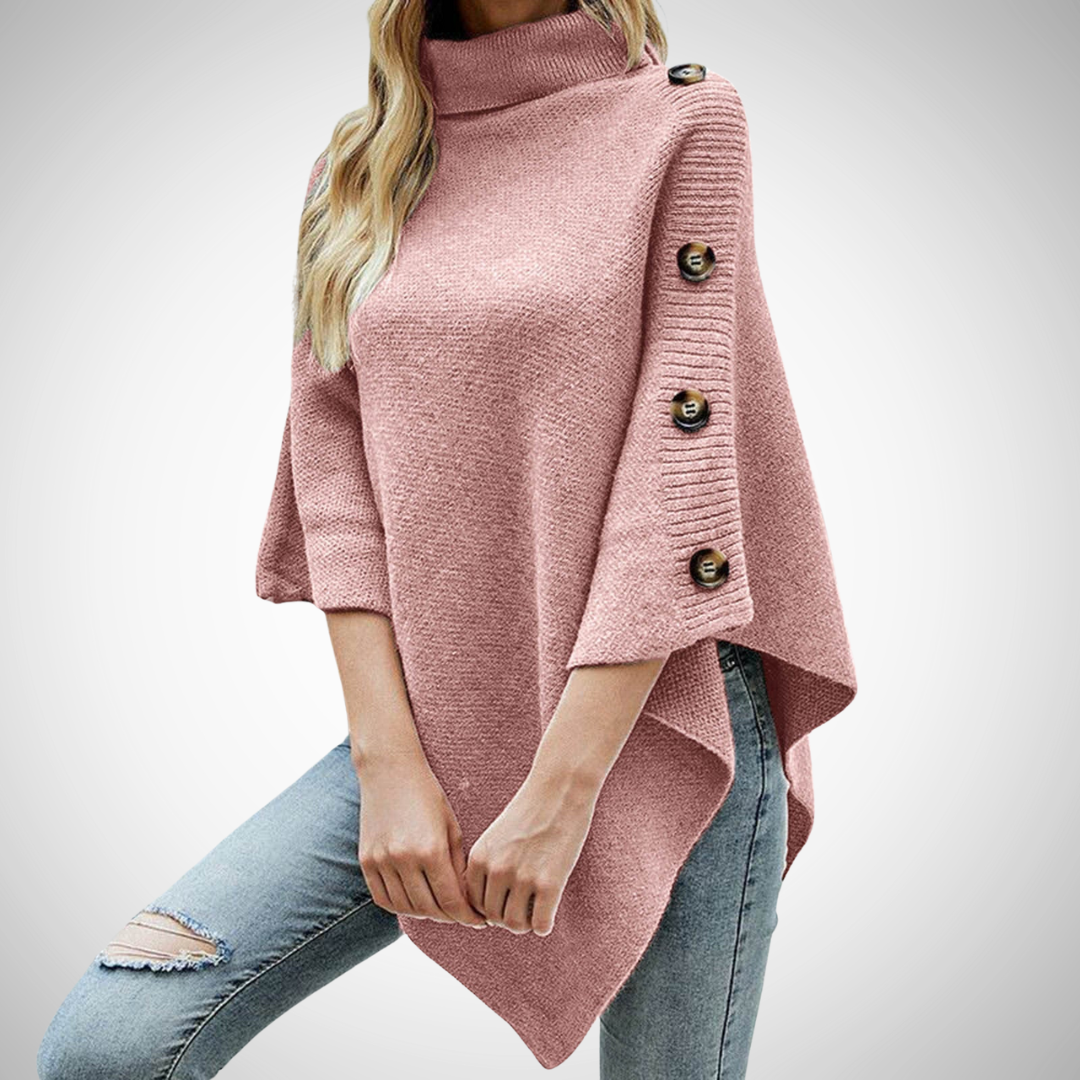 R&B | Knopf Detail Strick Poncho