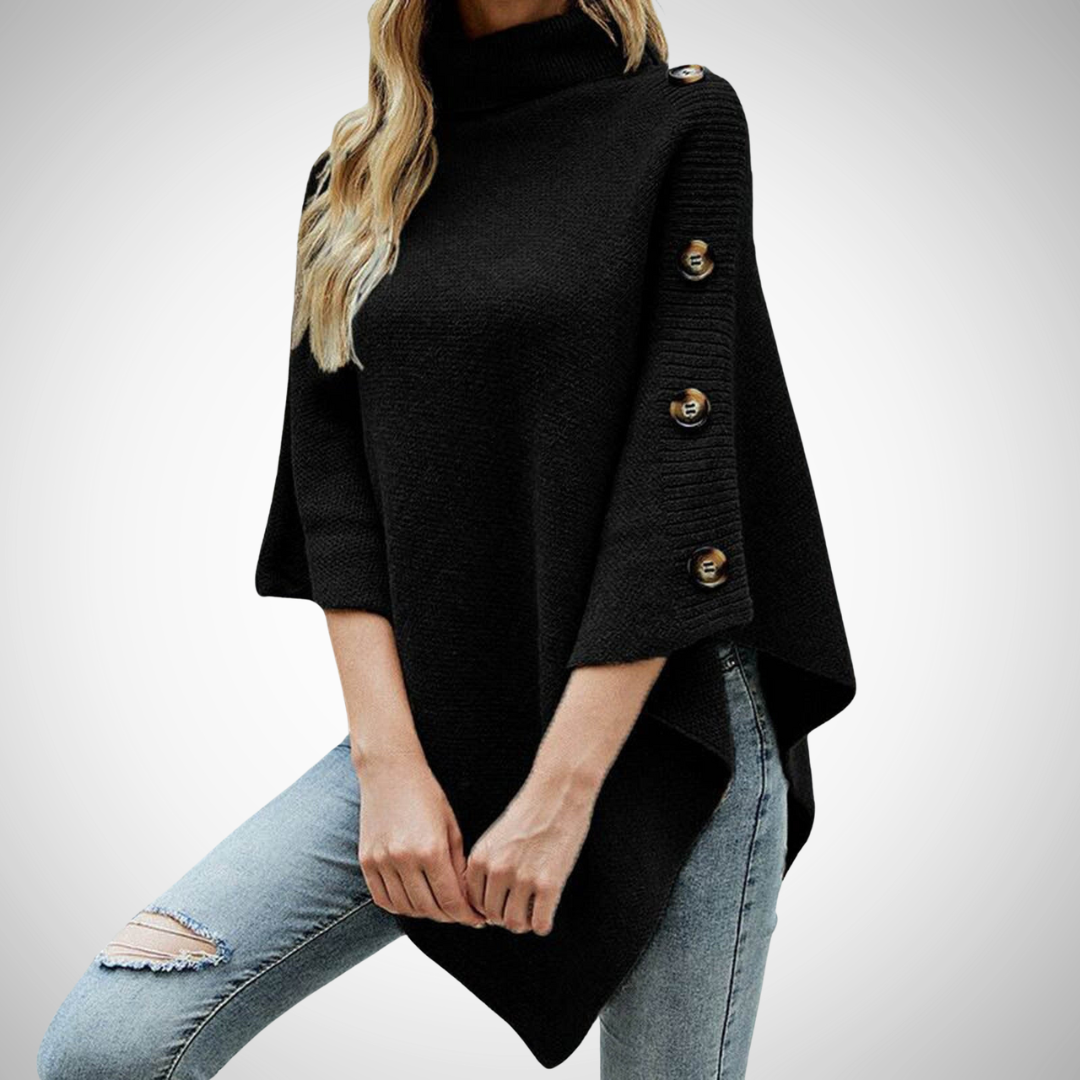 R&B | Knopf Detail Strick Poncho