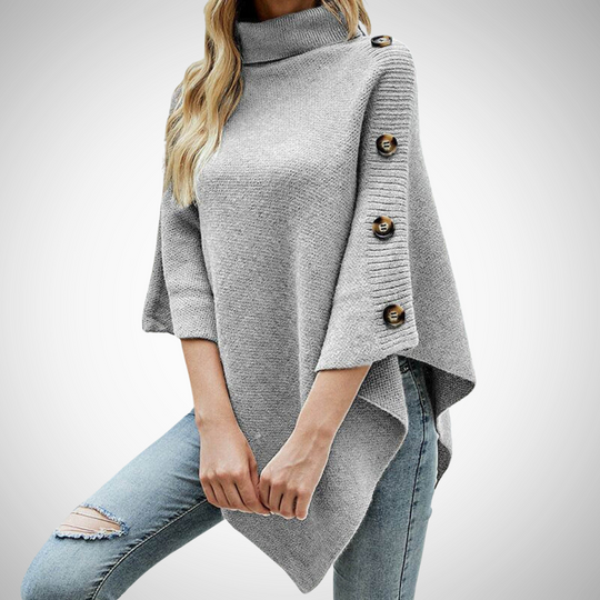 R&B | Knopf Detail Strick Poncho
