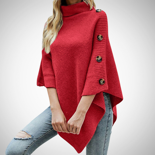 R&B | Knopf Detail Strick Poncho