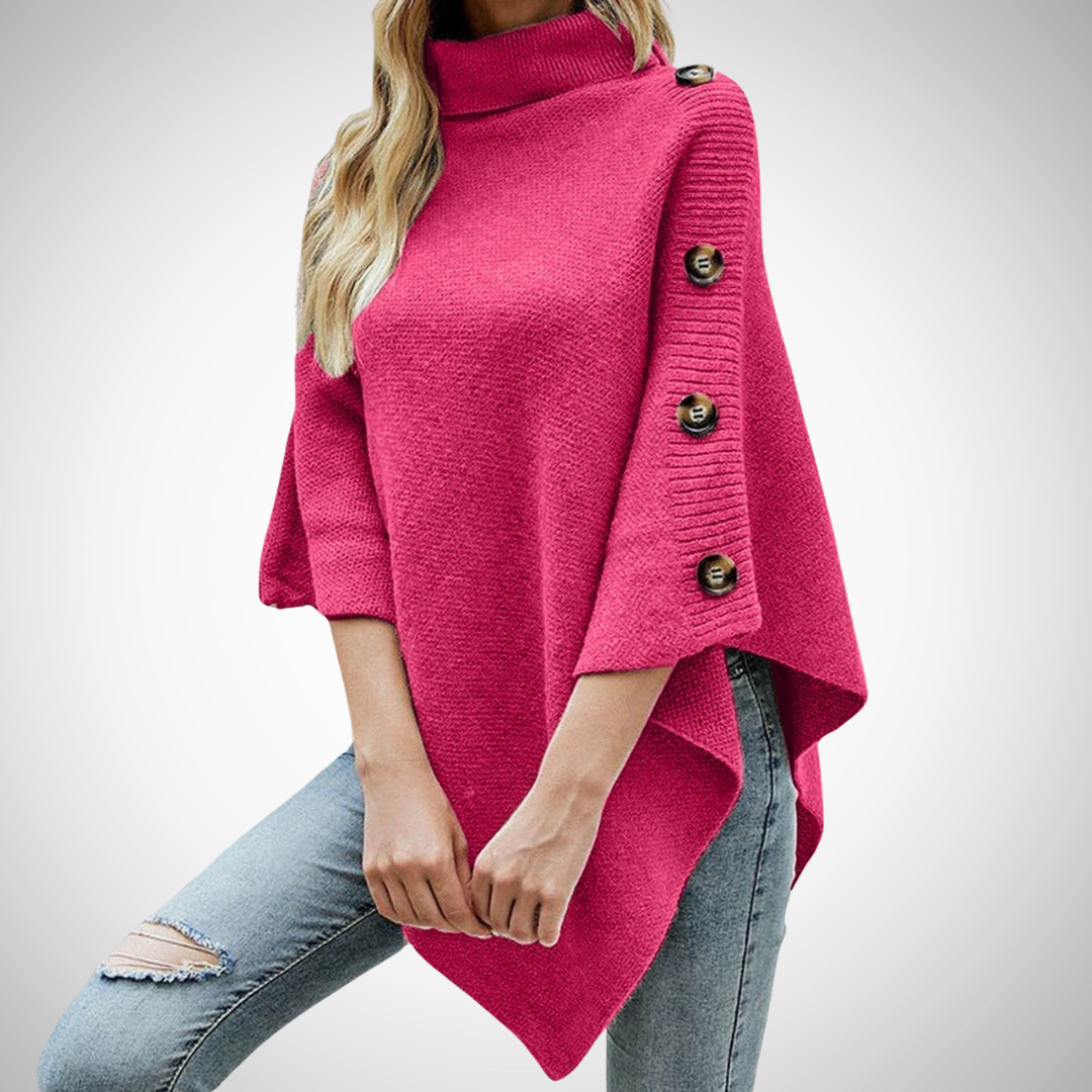R&B | Knopf Detail Strick Poncho