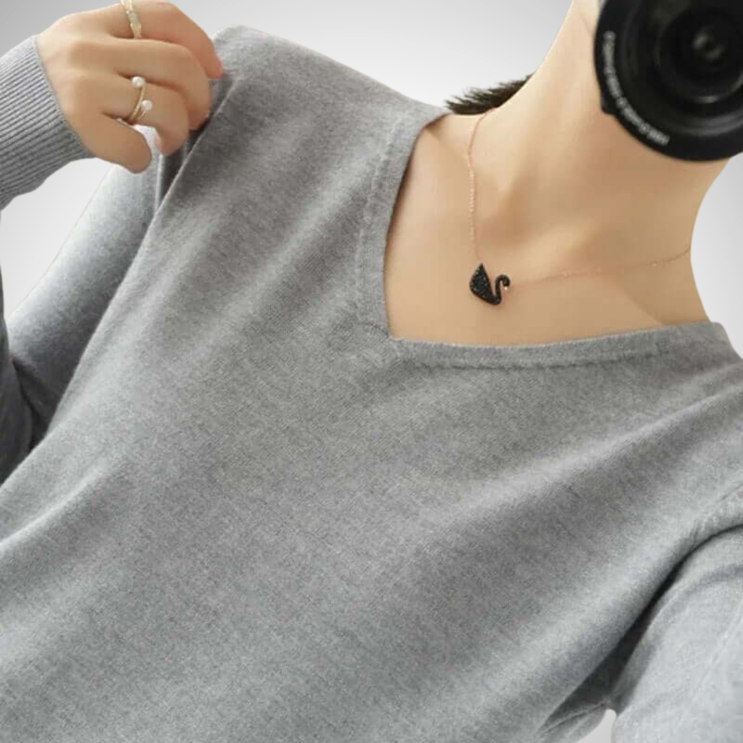 R&B | Lässiger V-Ausschnitt Pullover mit Feinem Strick