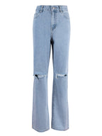 R&B | Damen Jeanshose mit Lockerer Passform Zerrissen Weites Bein Hohe Taille Lassige Baggy Jean