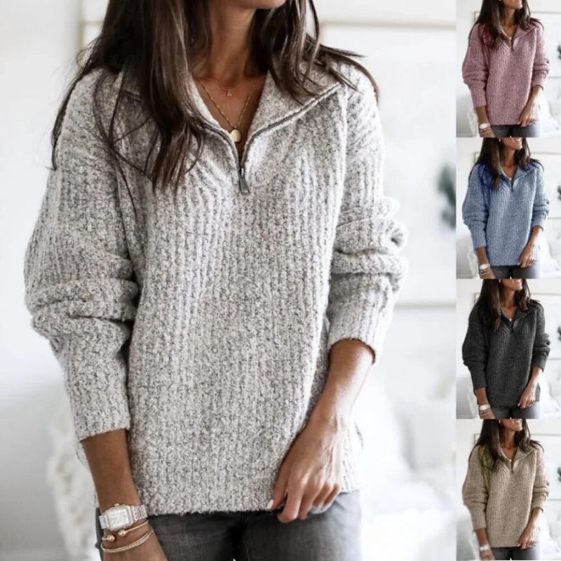 R&B | Halber Reißverschluss Strickwinterpullover