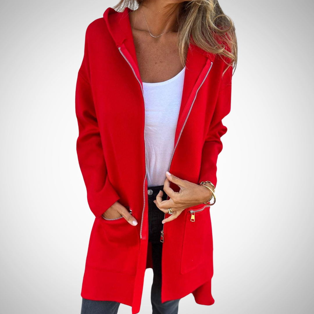 R&B | Langer Kapuzen Strickjacke