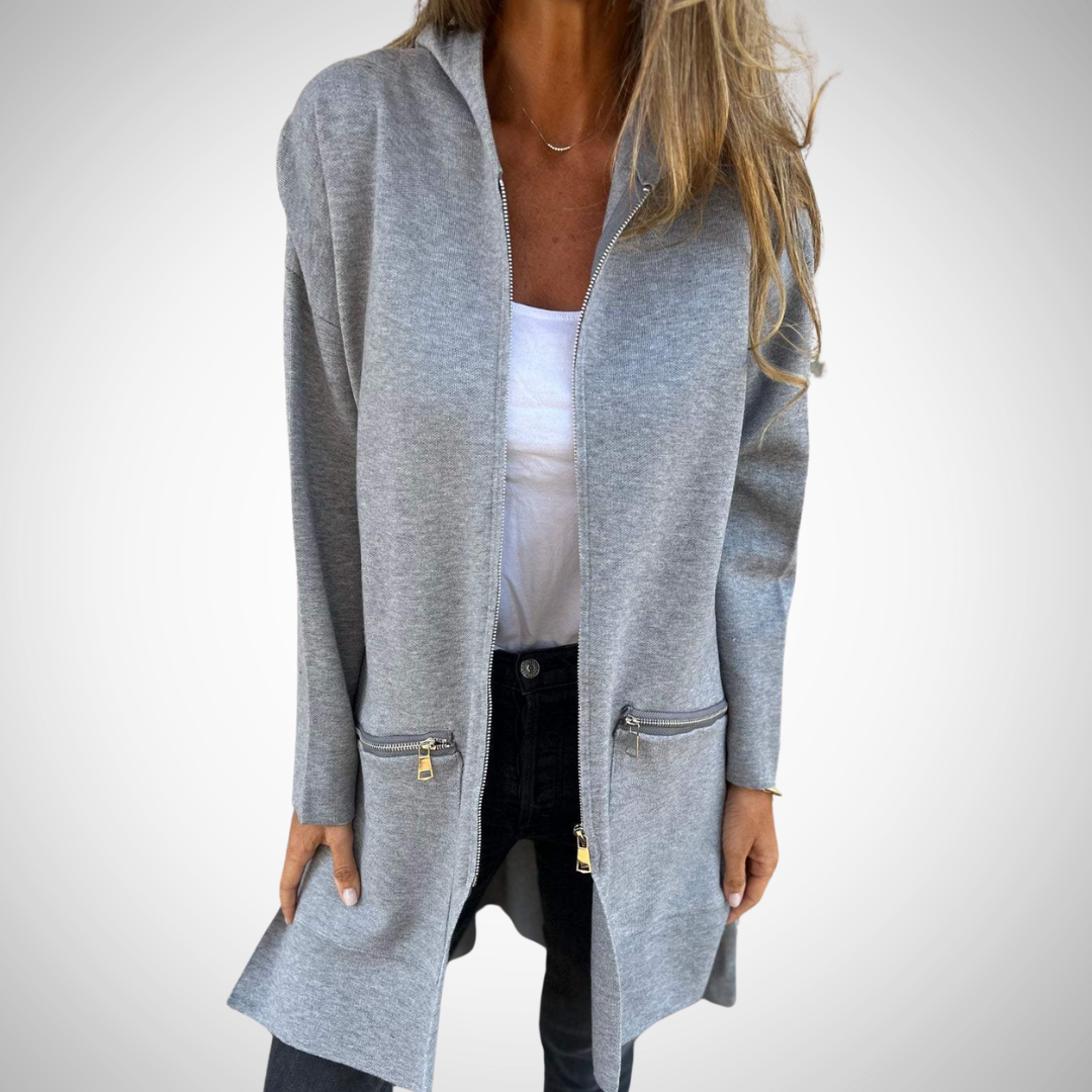 R&B | Langer Kapuzen Strickjacke