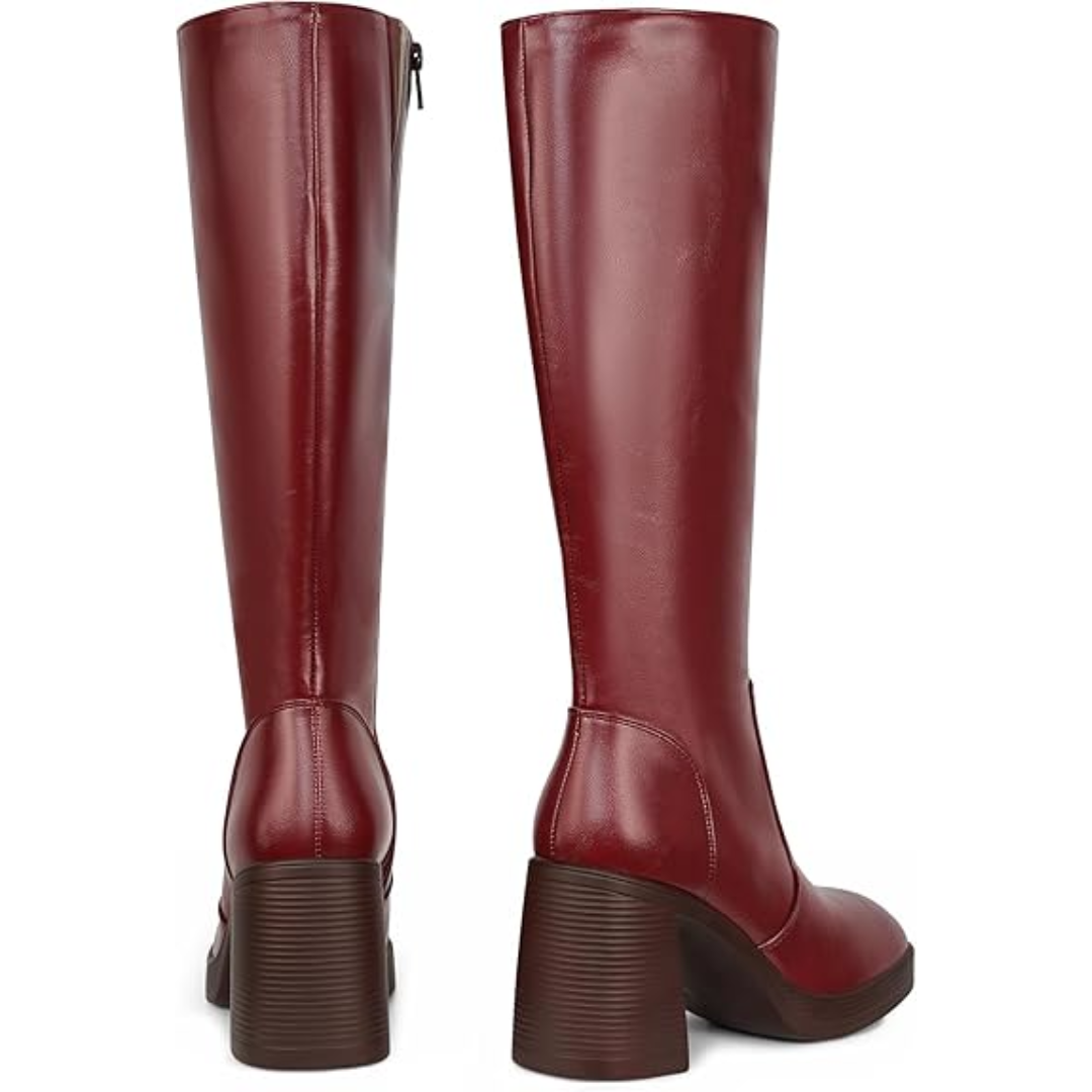 Leder-Plateau-Stiefel mit Blockabsatz - Ursula R&B