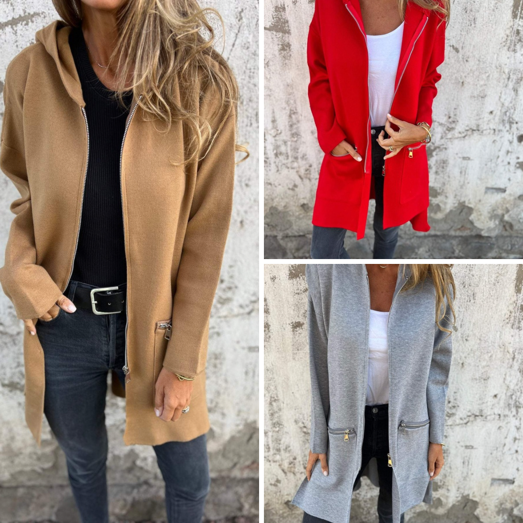 R&B | Langer Kapuzen Strickjacke