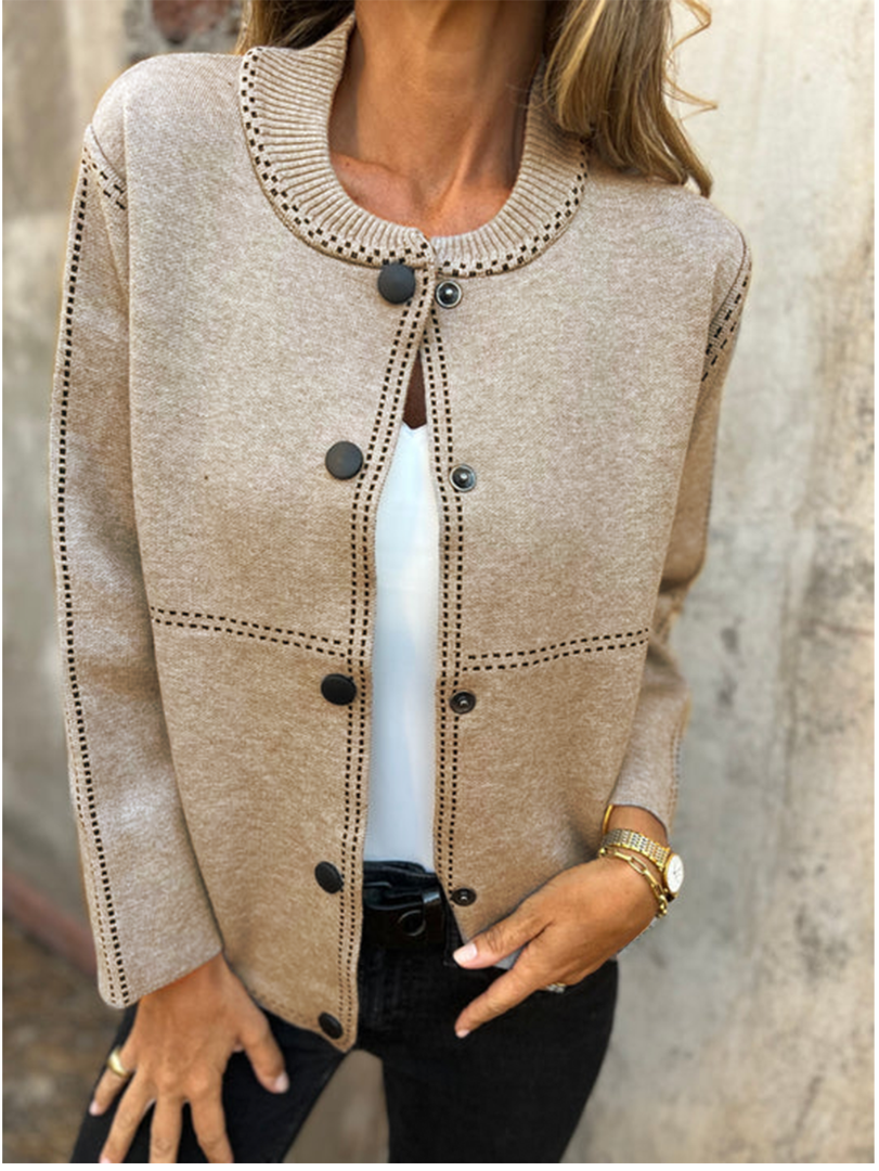 R&B | Kurze Jacke mit Kontrastnähten Rundhals Strukturiert und Elegant