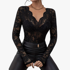 R&B | Elegantes V-Ausschnitt Top mit Langen Ärmeln und Spitze für Damen
