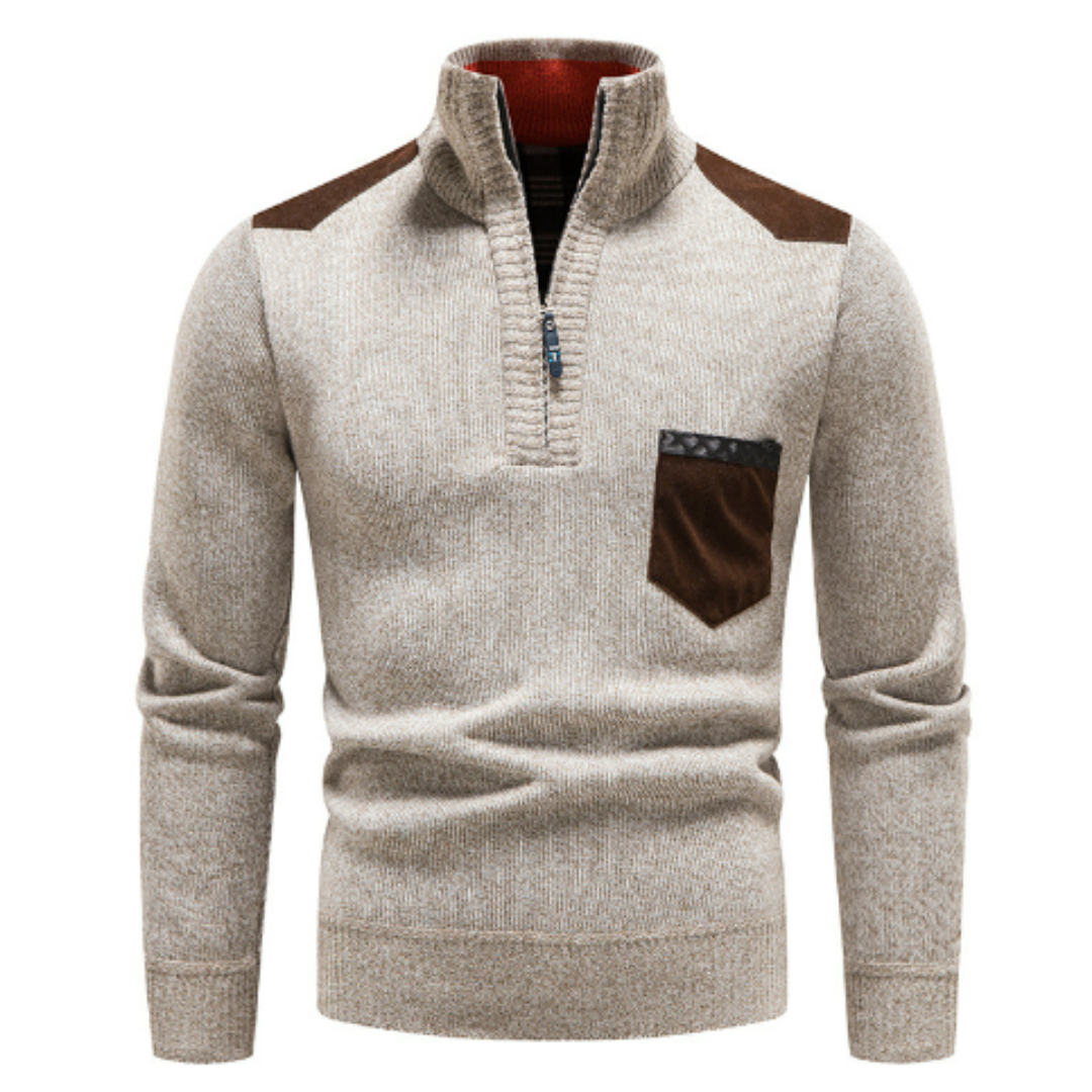 R&B | Herrenpullover mit Reißverschluss am Hals und langen Ärmeln