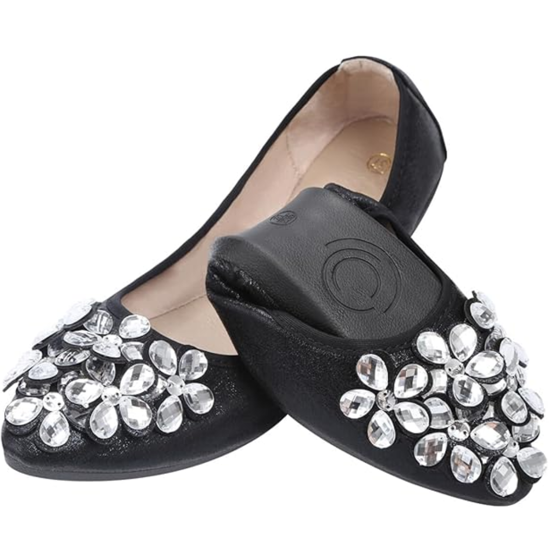 Funkelnde Strass Ballerina Flache Schuhe - Yelena R&B