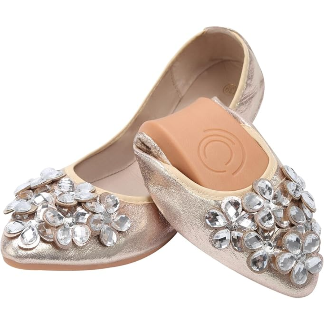 Funkelnde Strass Ballerina Flache Schuhe - Yelena R&B