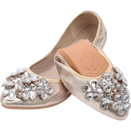 Funkelnde Strass Ballerina Flache Schuhe - Yelena R&B