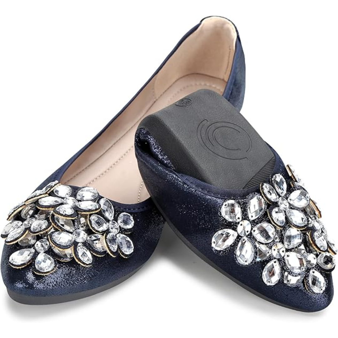 Funkelnde Strass Ballerina Flache Schuhe - Yelena R&B