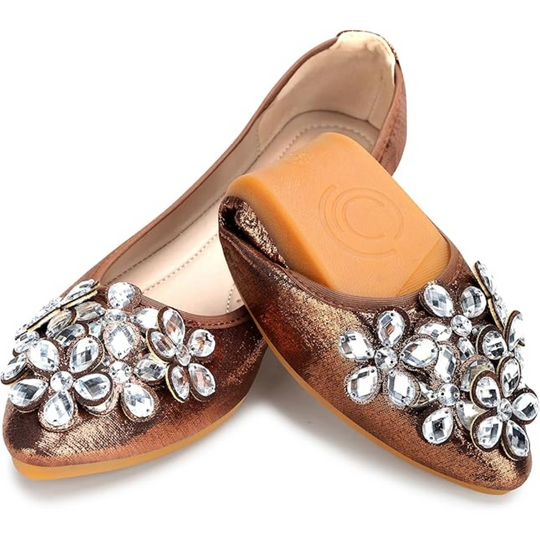 Funkelnde Strass Ballerina Flache Schuhe - Yelena R&B