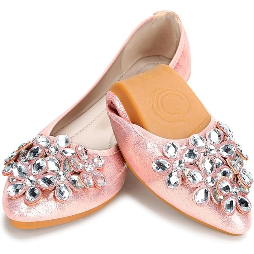 Funkelnde Strass Ballerina Flache Schuhe - Yelena R&B