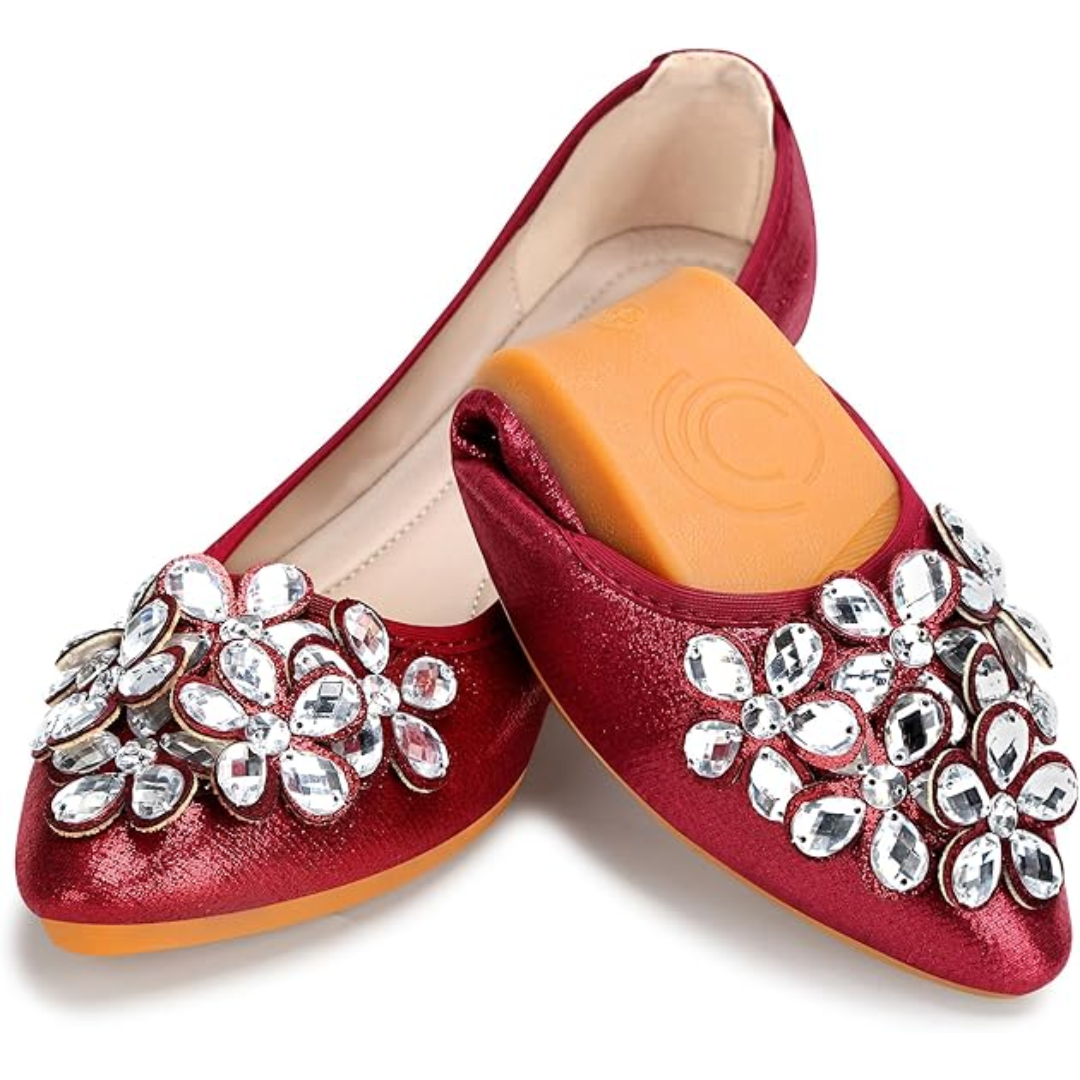Funkelnde Strass Ballerina Flache Schuhe - Yelena R&B
